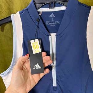 Adidas Navy and White Zip-Up Vest